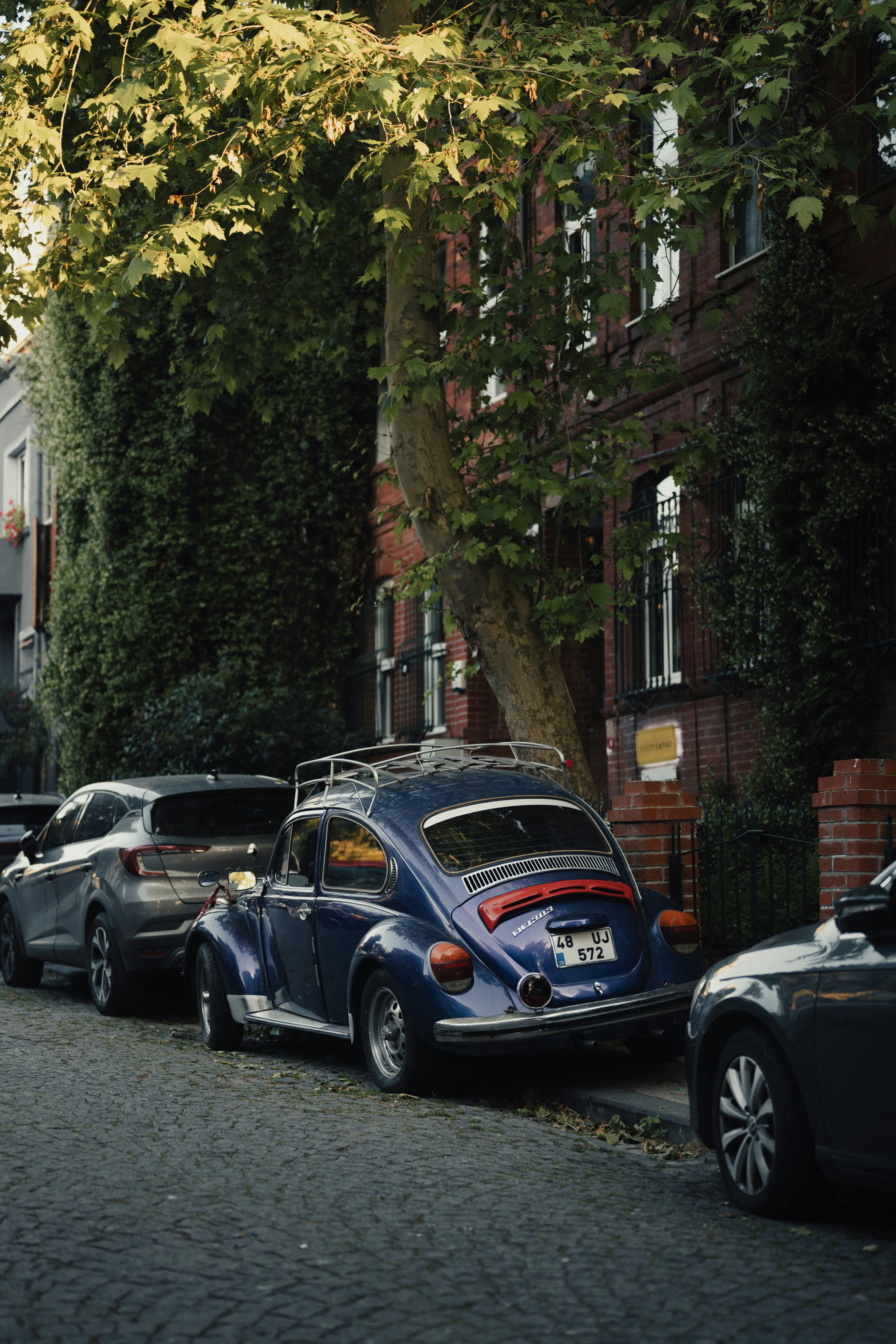 parked blue car